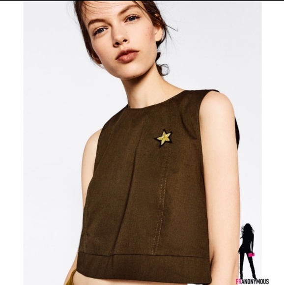 Zara Olive Sleeveless Crop Top - Picture 1 of 5